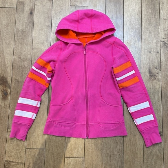 Lululemon Womens scuba hoodie US6 Pink Orange Stripes Zip Up Jacket vintage - Picture 6 of 12